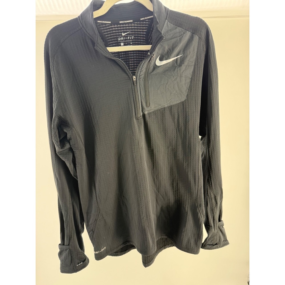 Nike Running Dri-FIT Element Half Zip Pullover Black Thumbhole Top Small